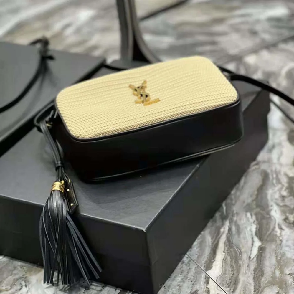 Saint Laurent YSL Lou Camera Bag in Raffia and Smooth Leather for Women