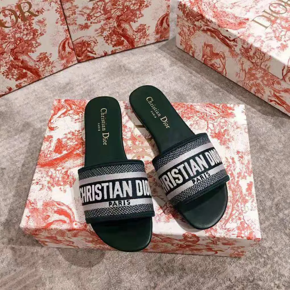 Dior Dway Embroidered Cotton Mule for Women in Green Dior Dway Embroidered Cotton Mule for Women in Green