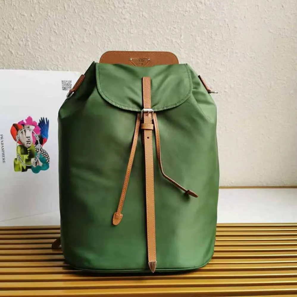 Prada Nylon and Saffiano Leather Backpack for Women in Green