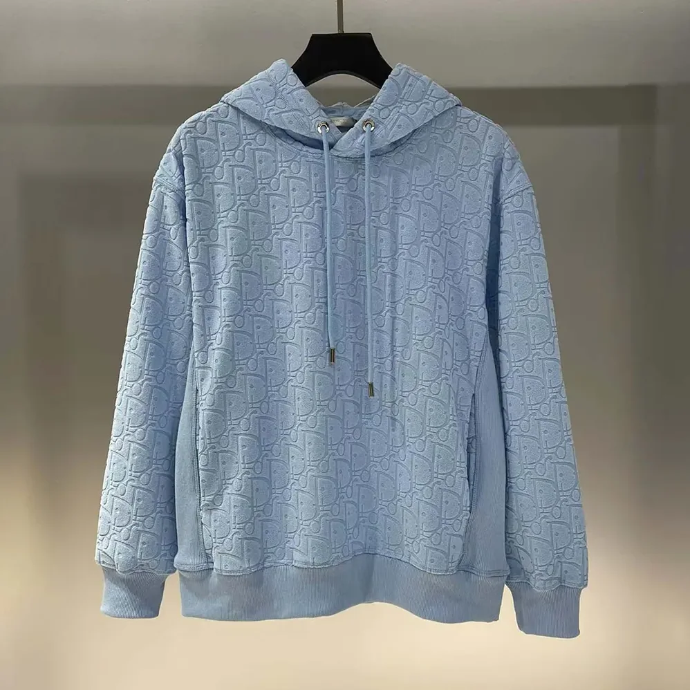 Dior Oblique Relaxed-Fit Hooded Sweatshirt Blue Terry Cotton Jacquard for Men