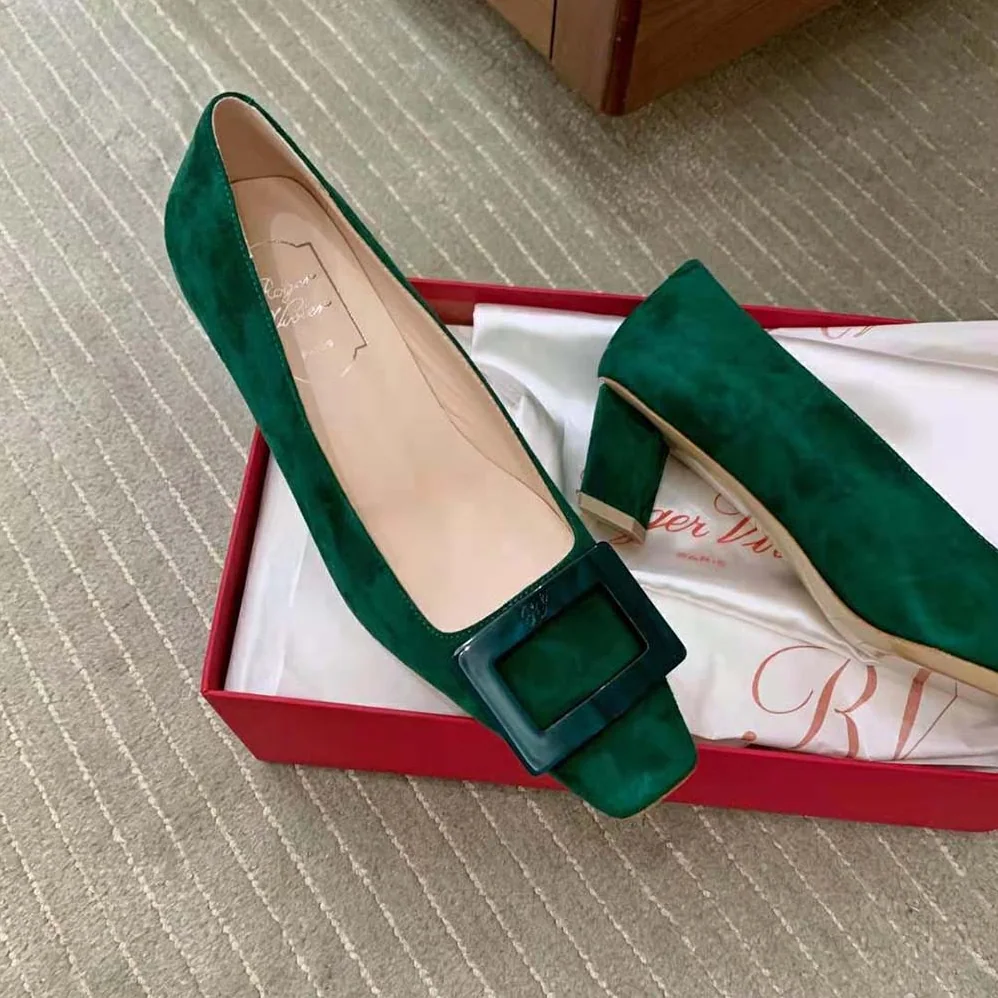 Roger Vivier Belle Vivier Stone Buckle Pumps in Suede for Women Roger Vivier Belle Vivier Stone Buckle Pumps in Suede for Women