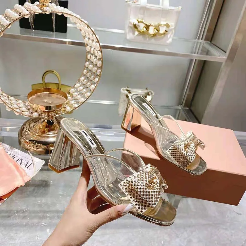 Miu Miu Vinyl and Metallic Leather Sandals with Crystals for Women