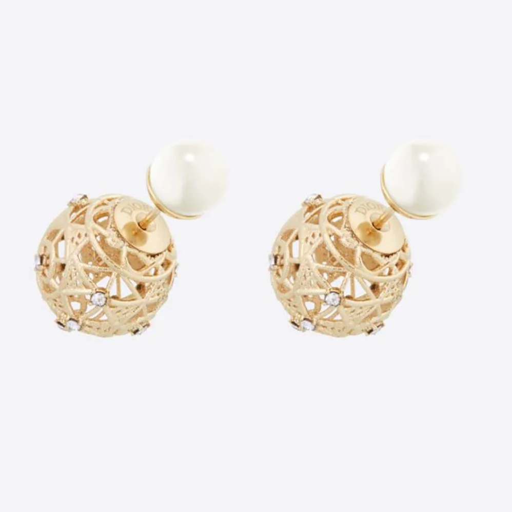 Dior Tribales Earrings Gold-Finish Metal with White Resin Pearls and Silver for Women in Tone Crystals