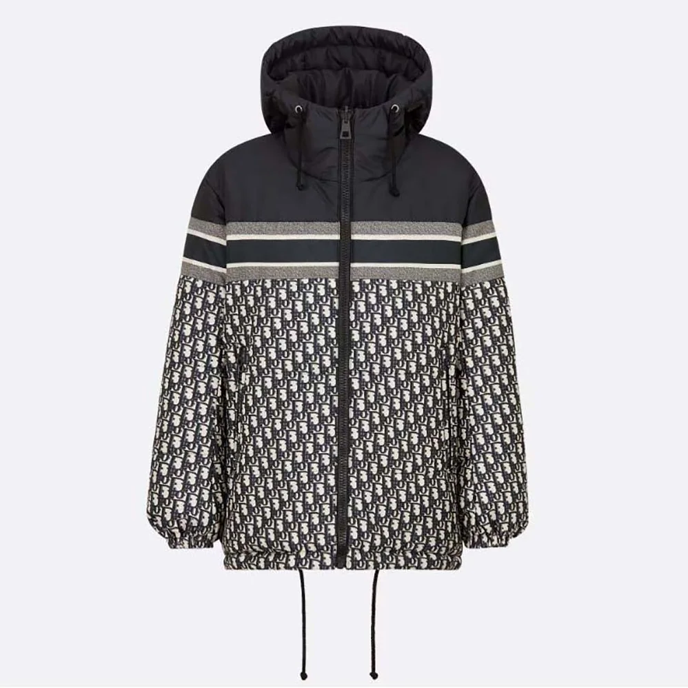 Dior Reversible Long Puffer Jacket Blue and Ecru Dior Oblique Quilted Technical Taffeta for Women