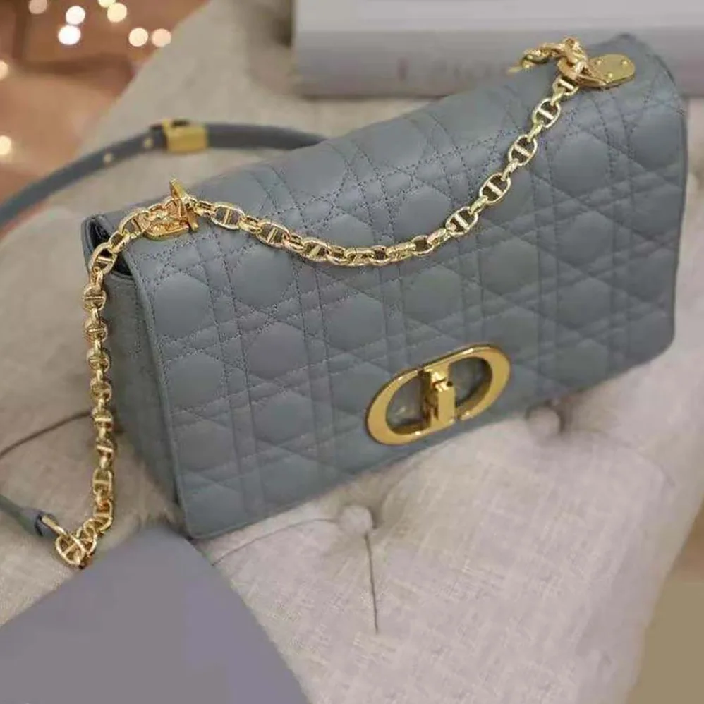 Dior Large Dior Caro Bag Supple Cannage Calfskin for Women in Silver