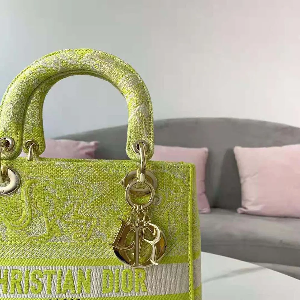 Dior Medium Lady D-lite Bag Lime Toile de Jouy Reverse Embroidery for Women