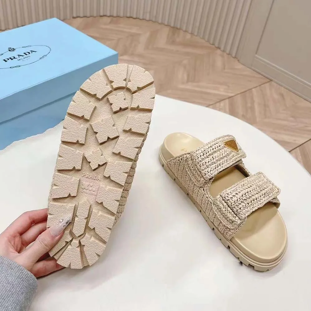 Prada Crochet Sandals for Women in Beige Prada Crochet Sandals for Women in Beige