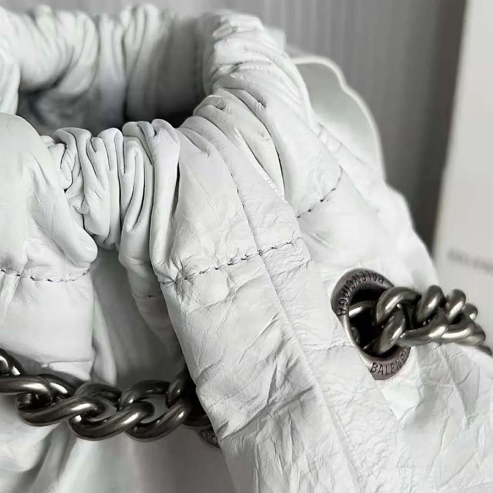 Balenciaga Crush Small Tote Bag in White Crushed Calfskin for Women Balenciaga Crush Small Tote Bag in White Crushed Calfskin for Women