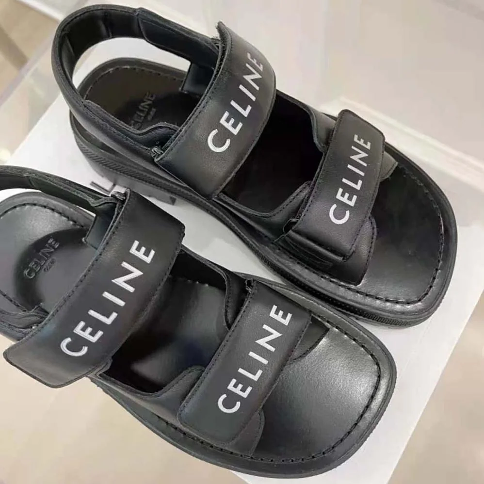 Celine Leo Scratch Sandal in Calfskin for Women in Black