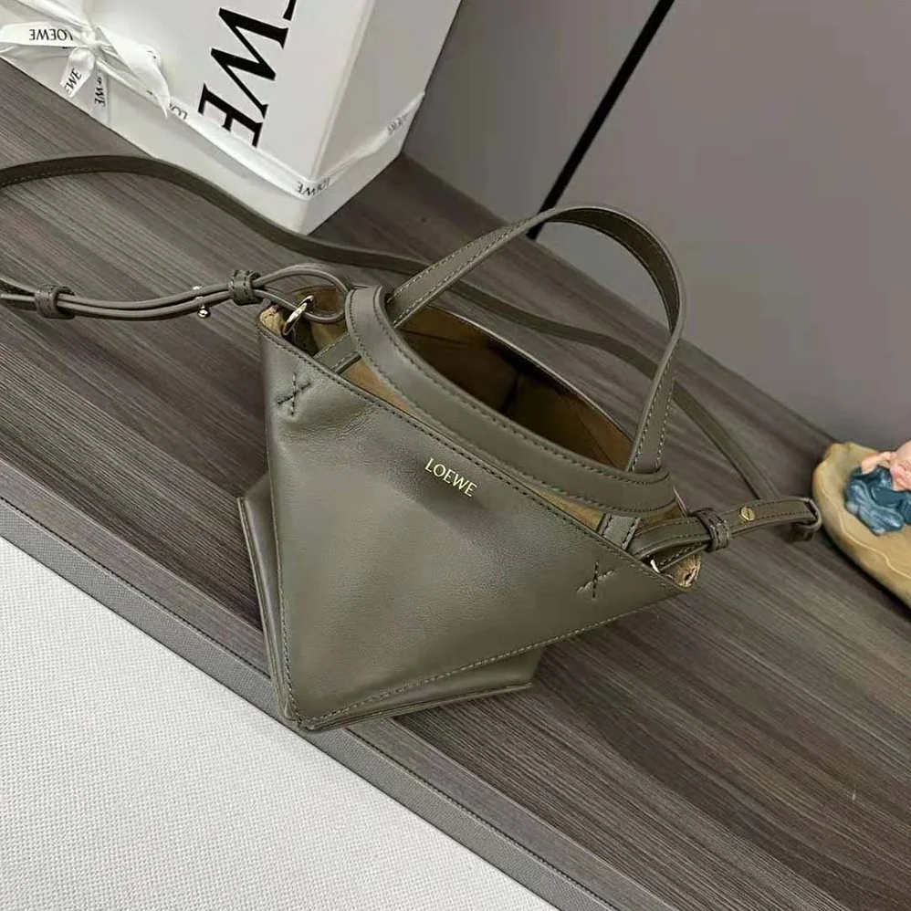 Loewe Mini Puzzle Fold Tote in Shiny Calfskin for Unisex in Green Loewe Mini Puzzle Fold Tote in Shiny Calfskin for Unisex in Green
