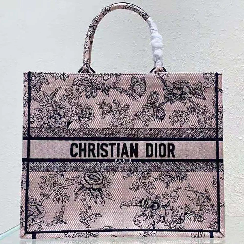 Dior Large Dior Book Tote Powder Pink Dior Jardin Botanique Embroidery for Women