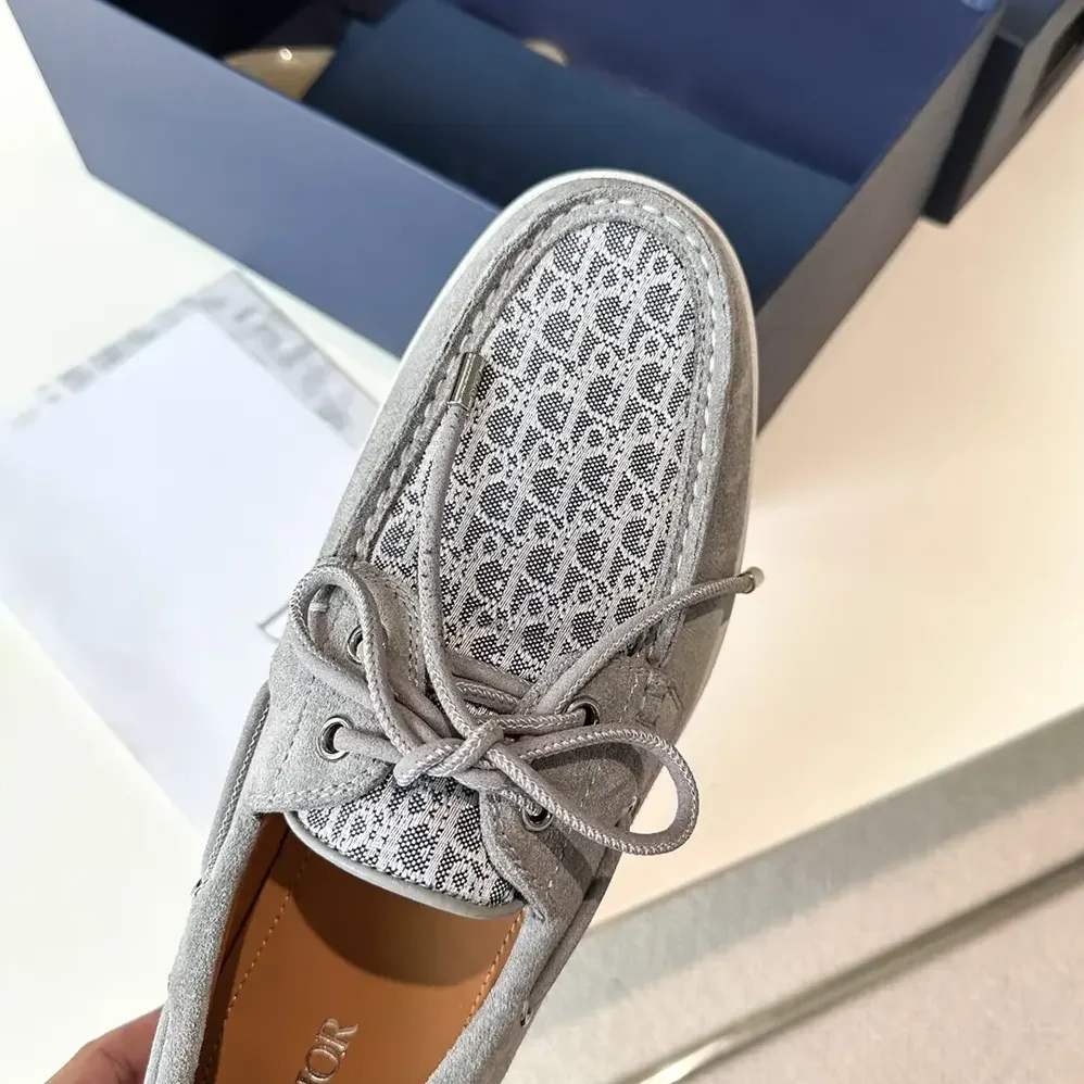 Dior Granville Boat Shoe Dior Gray Suede and Dior Oblique Jacquard for Men Dior Granville Boat Shoe Dior Gray Suede and Dior Oblique Jacquard for Men