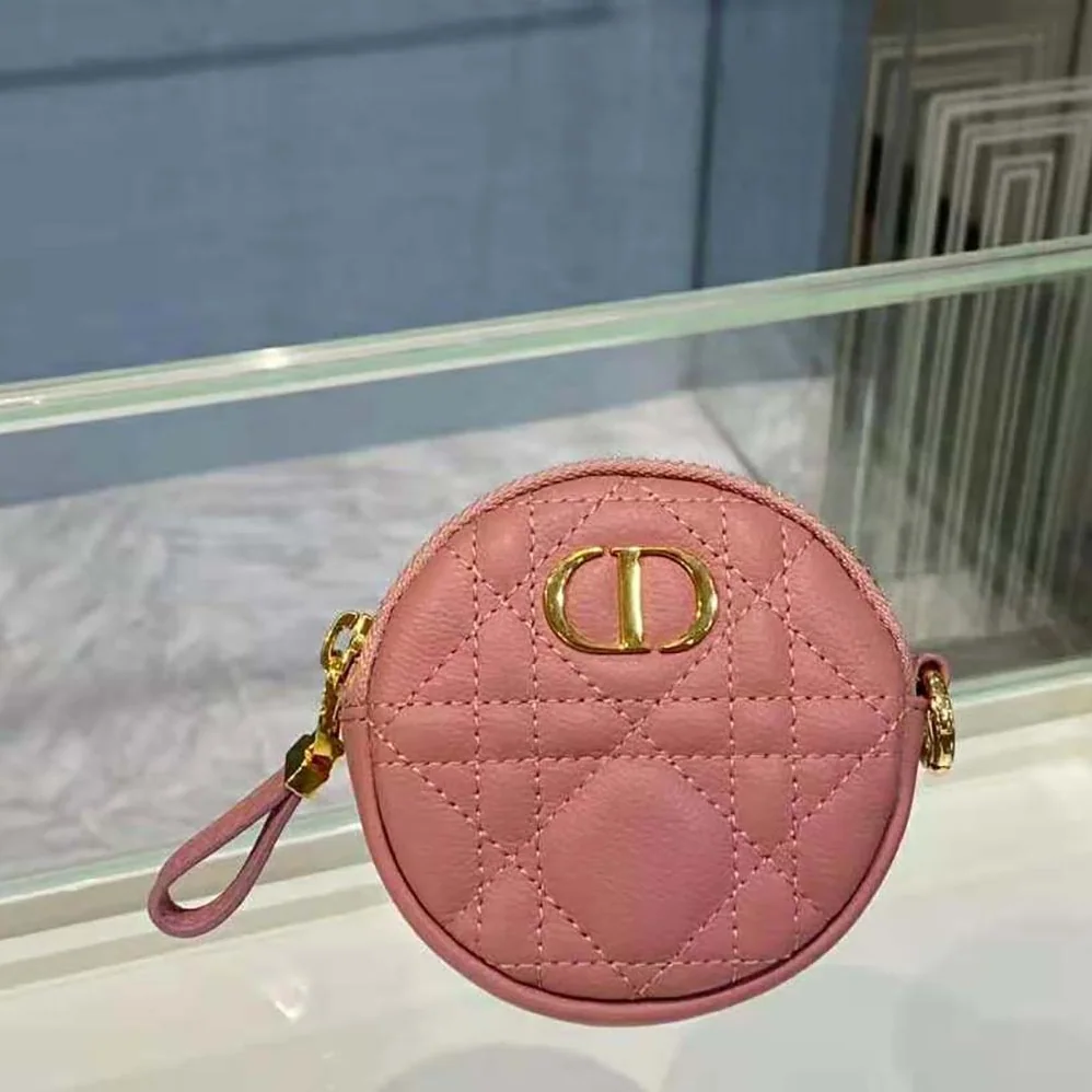 Dior Detachable Dior Caro Round Coin Purse for Women in Pink