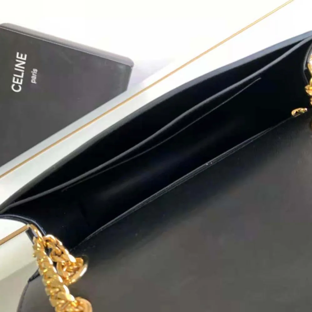 Celine Medium Bag Triomphe Frame in Shiny Calfskin for Women in Black