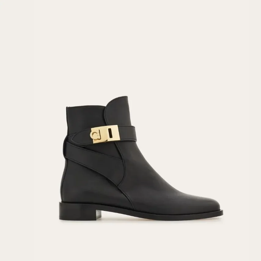 Ferragamo Hug Buckle Ankle Boots Black 01K224 Ferragamo Hug Buckle Ankle Boots Black 01K224