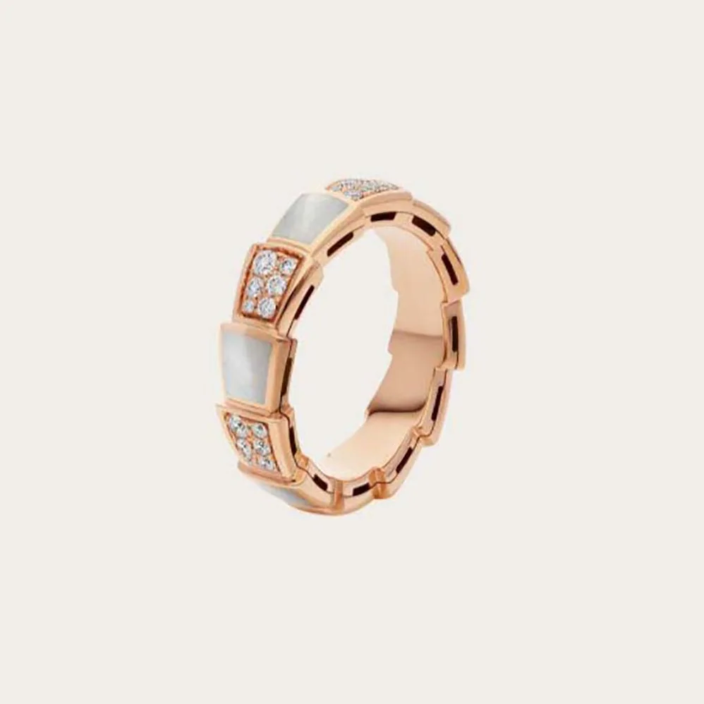 Bvlgari Serpenti Viper Band Ring in 18 KT Rose Gold for Women in White