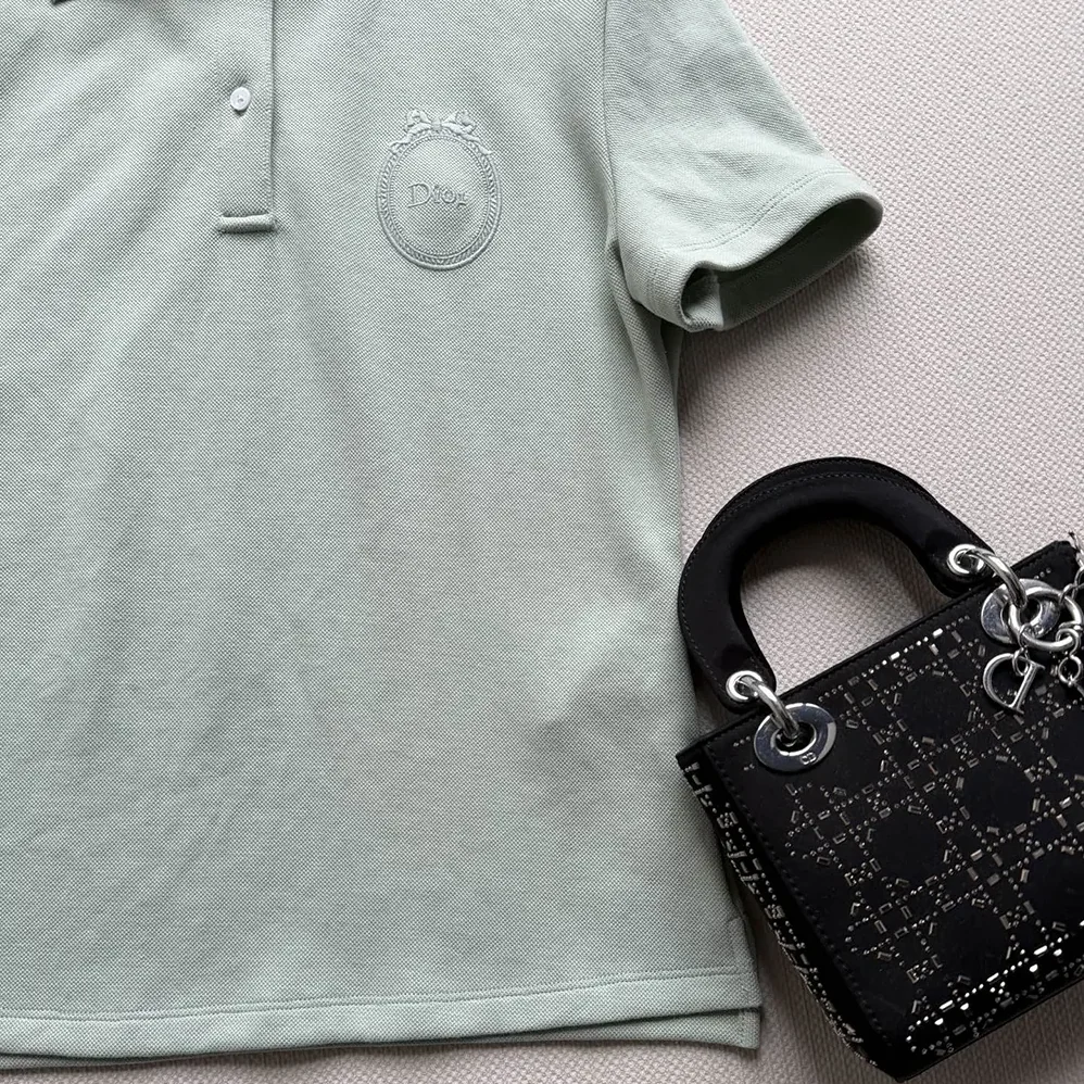 Dior Médaillon Embroidered Polo Shirt Green Cotton-Blend Piqué for Women Dior Médaillon Embroidered Polo Shirt Green Cotton-Blend Piqué for Women