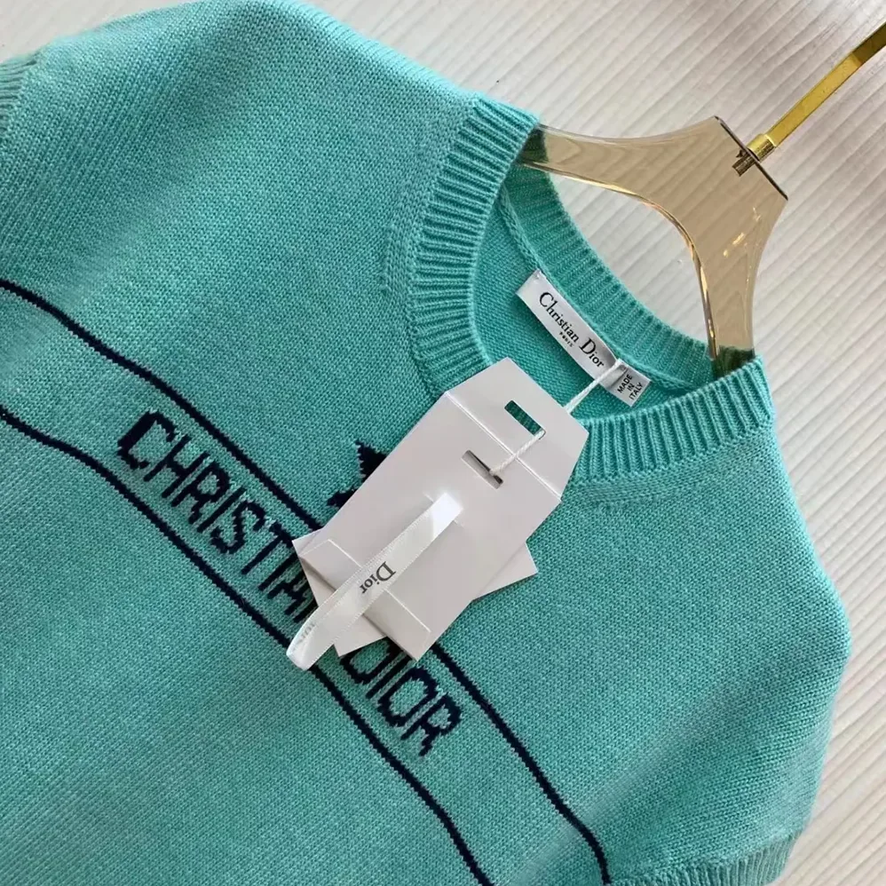 Dior Dioriviera Short-Sleeved Sweater Aquamarina Cashmere Knit for Women Dior Dioriviera Short-Sleeved Sweater Aquamarina Cashmere Knit for Women