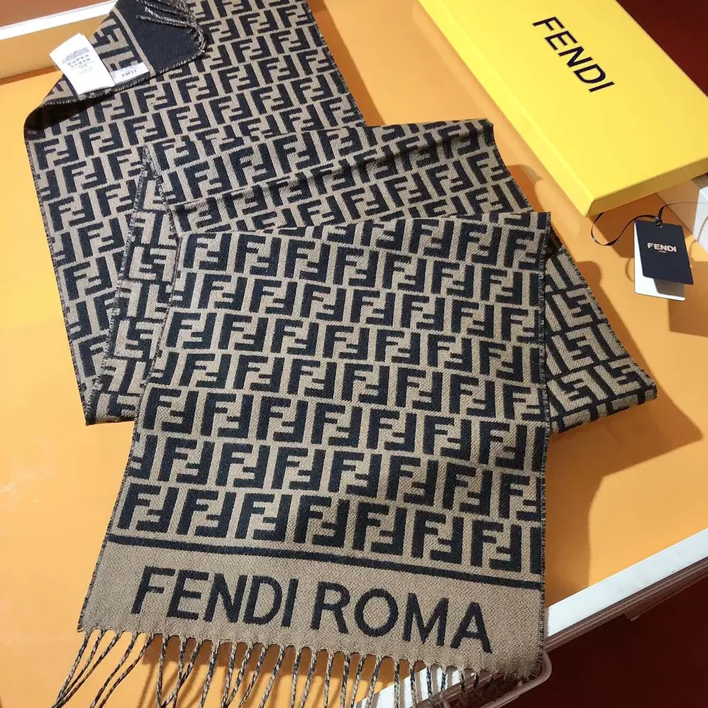 Fendi FF Scarf Brown Wool and Cashmere Scarf for Unisex