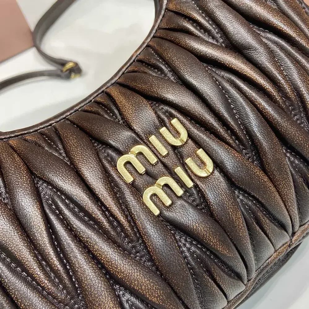 Miu Miu Wander Matelassé Nappa Leather Bag for Women in Coffee