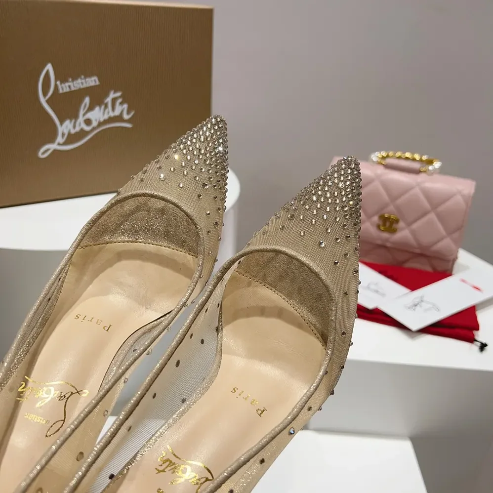 Christian Louboutin Follies Strass 85 mm Pumps Mesh and Suede for Women in Beige Christian Louboutin Follies Strass 85 mm Pumps Mesh and Suede for Women in Beige