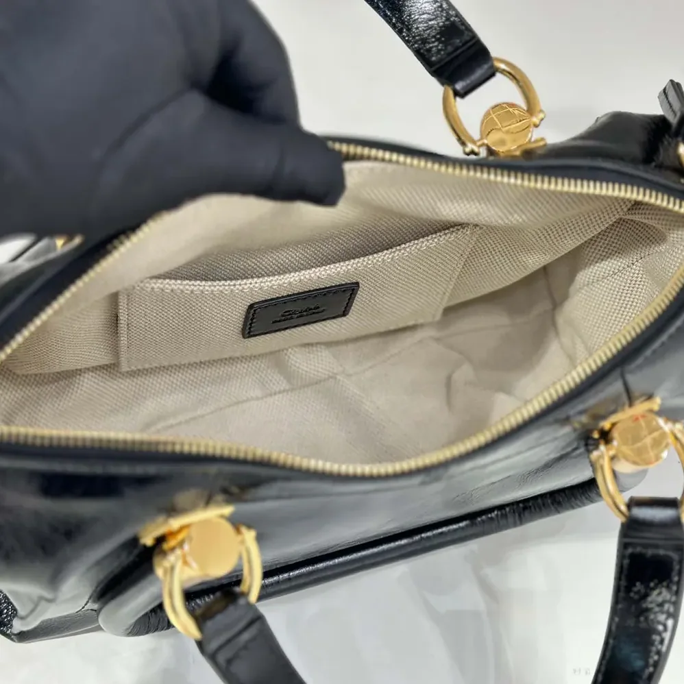 Chloe Small Paraty 24 Bag in Shiny Leather for Women in Black Chloe Small Paraty 24 Bag in Shiny Leather for Women in Black