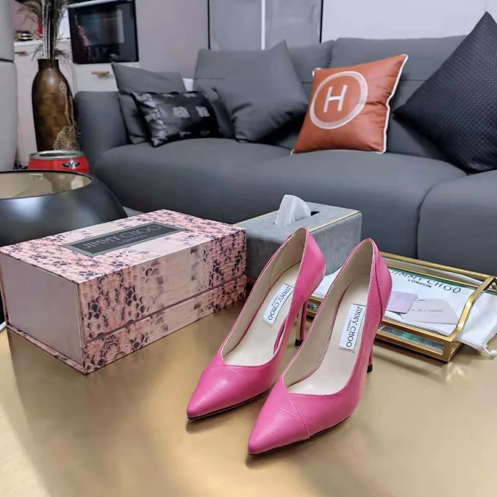 Jimmy Choo Cass 95 Tan Croc-Embossed Leather Pumps for Women in Pink