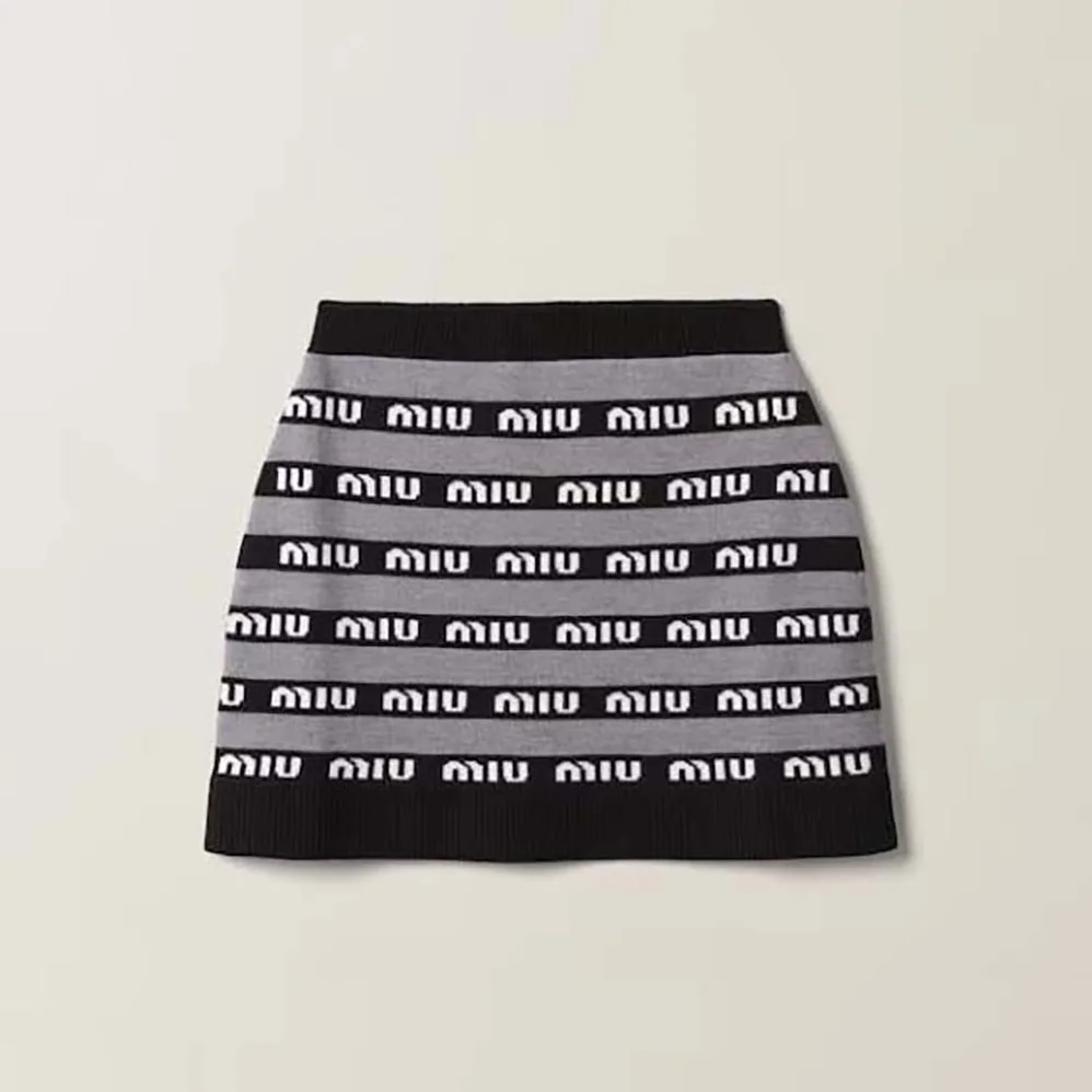 Miu Miu Wool Skirt witn Jacquard Logo for Women in Black Miu Miu Wool Skirt witn Jacquard Logo for Women in Black