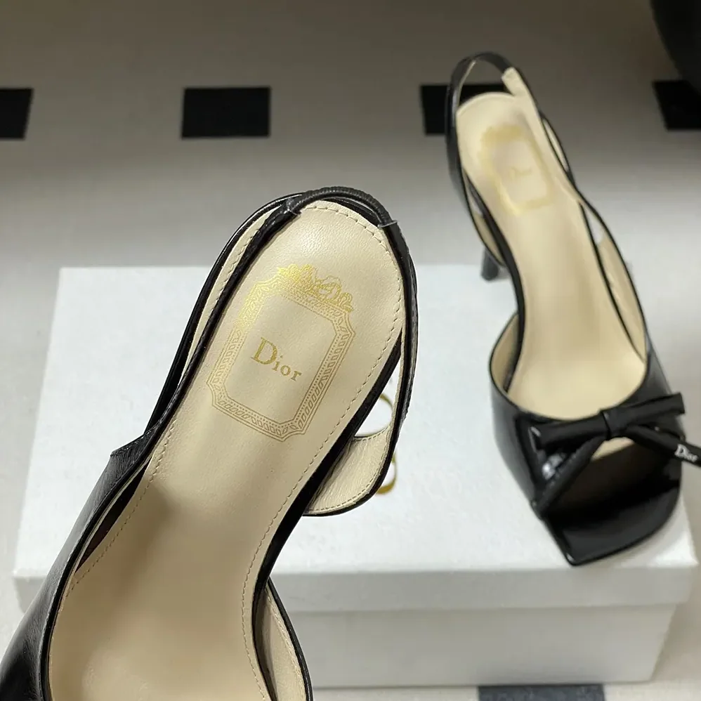 Dior Bow Heeled Slingback Sandal Black Lambskin for Women