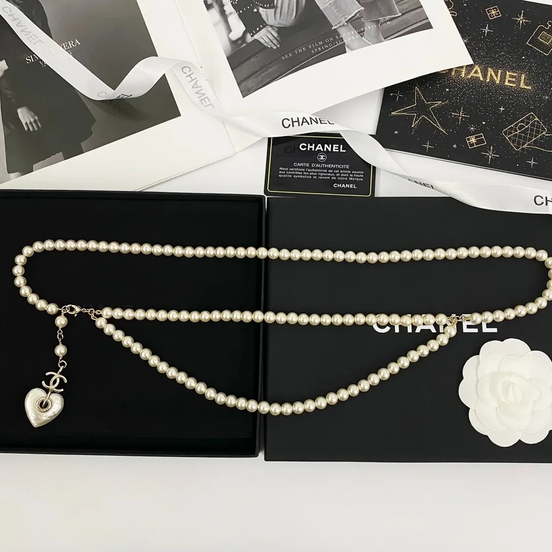 Chanel 24 Milky White Heart Shaped Pearl Waist Necklace