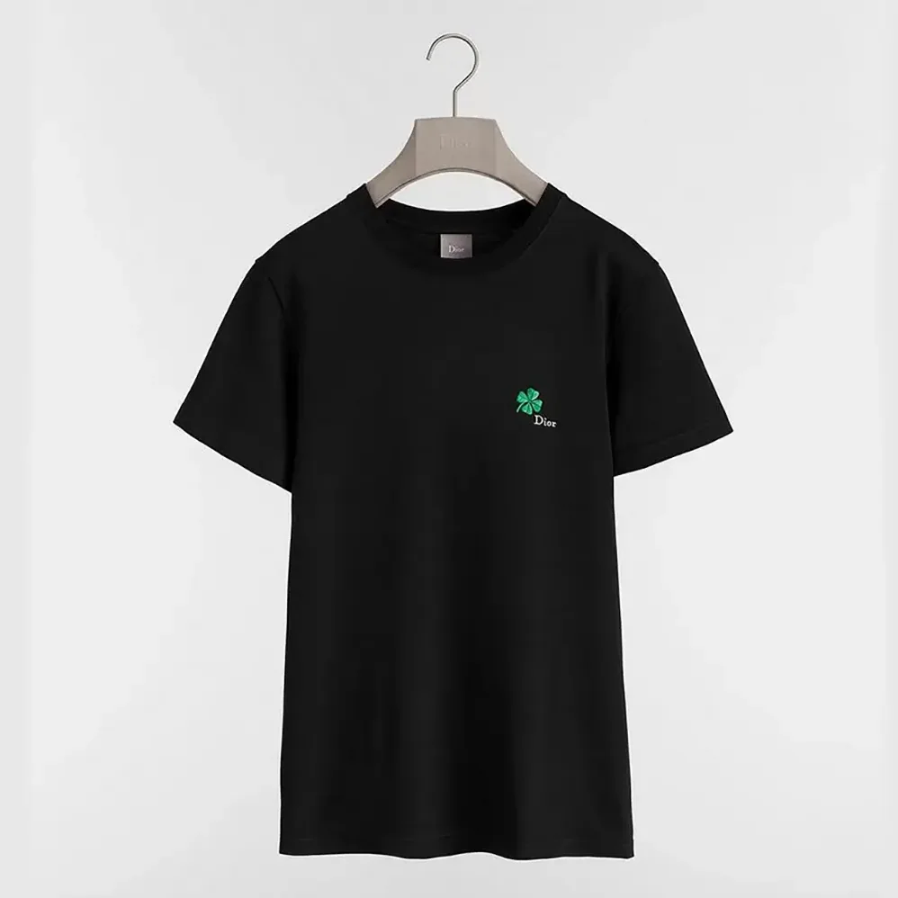 Dior T-Shirt with Dior Clover Embroidery Regular Fit Black Cotton Jersey for Men