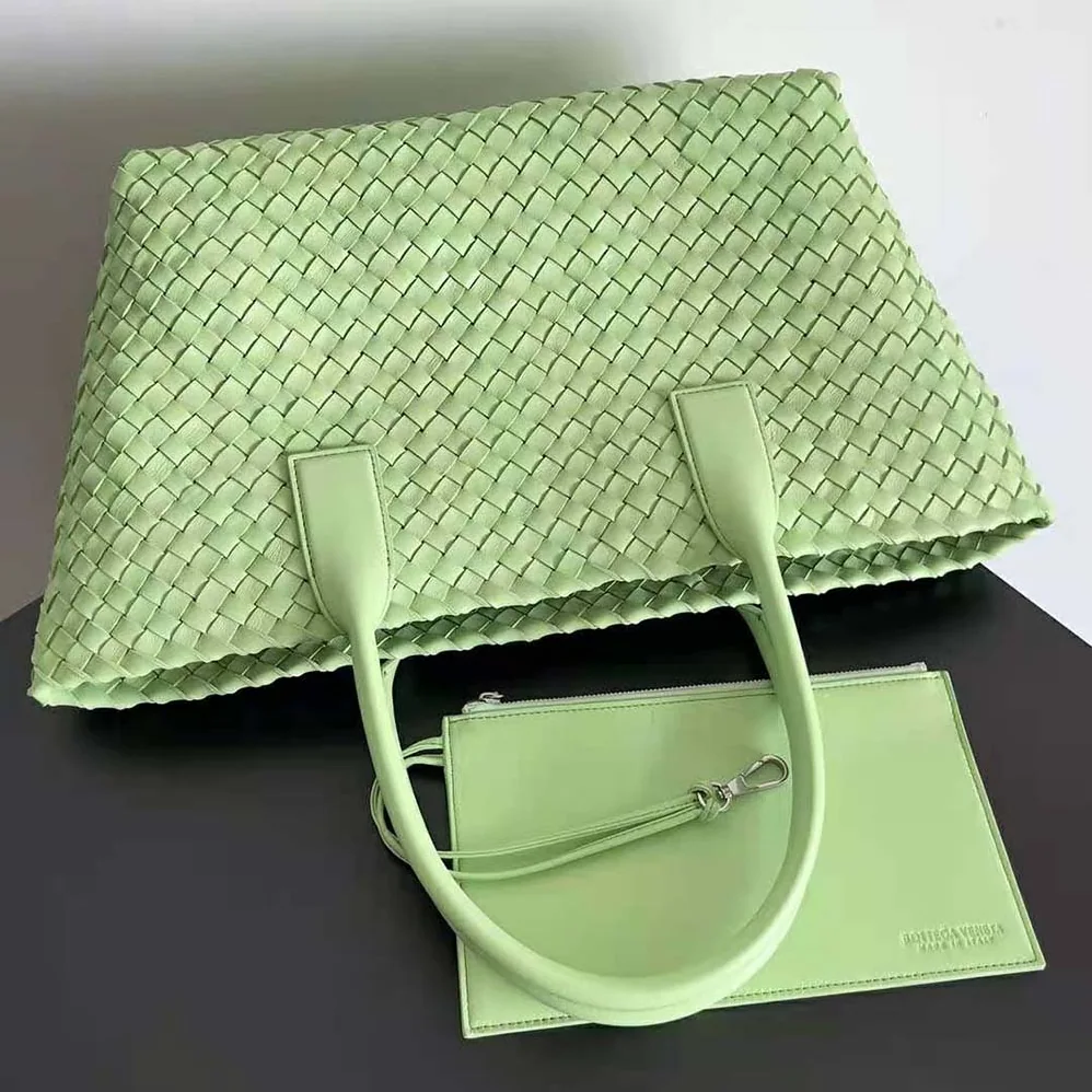 Bottega Veneta Medium Cabat Leather Tote Bag with Detachable Strap for Women in Aqua Bottega Veneta Medium Cabat Leather Tote Bag with Detachable Strap for Women in Aqua