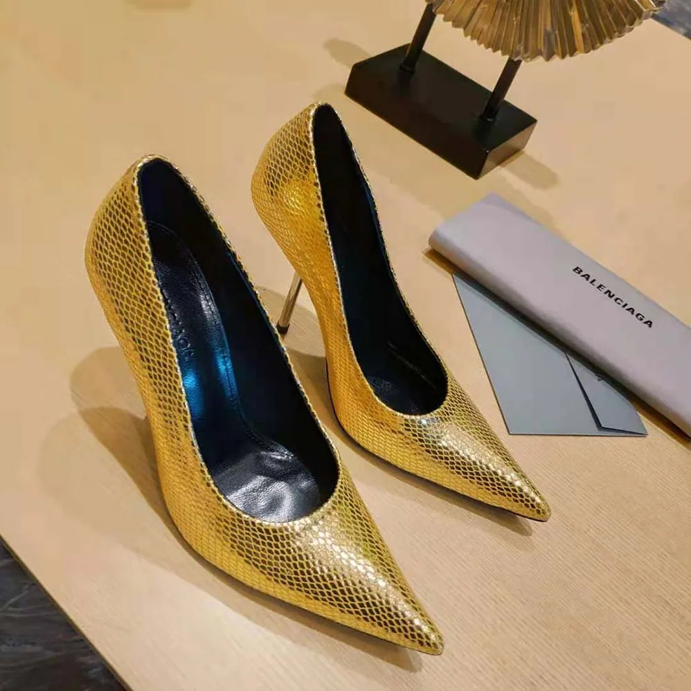 Balenciaga Essex 110mm Pump in Gold Python Effect Calfskin for Women