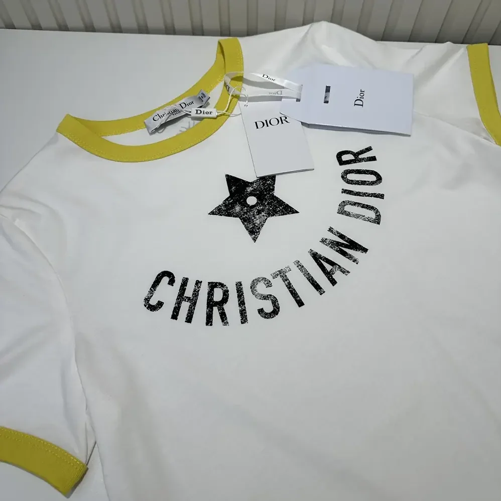 Dior Dioriviera T-Shirt Ecru and Lemon Yellow Cotton Jersey for Women