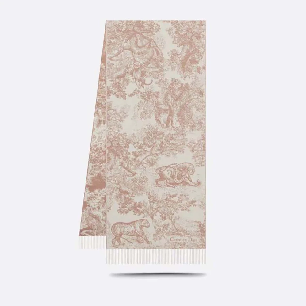 Dior Toile De Jouy Sauvage Scarf Rose Des Vents Cashmere and Wool for Women