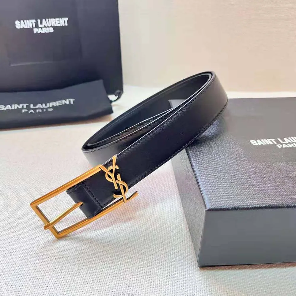 Saint Laurent YSL New Cassandre Buckle Belt in Smooth Leather for Women Saint Laurent YSL New Cassandre Buckle Belt in Smooth Leather for Women