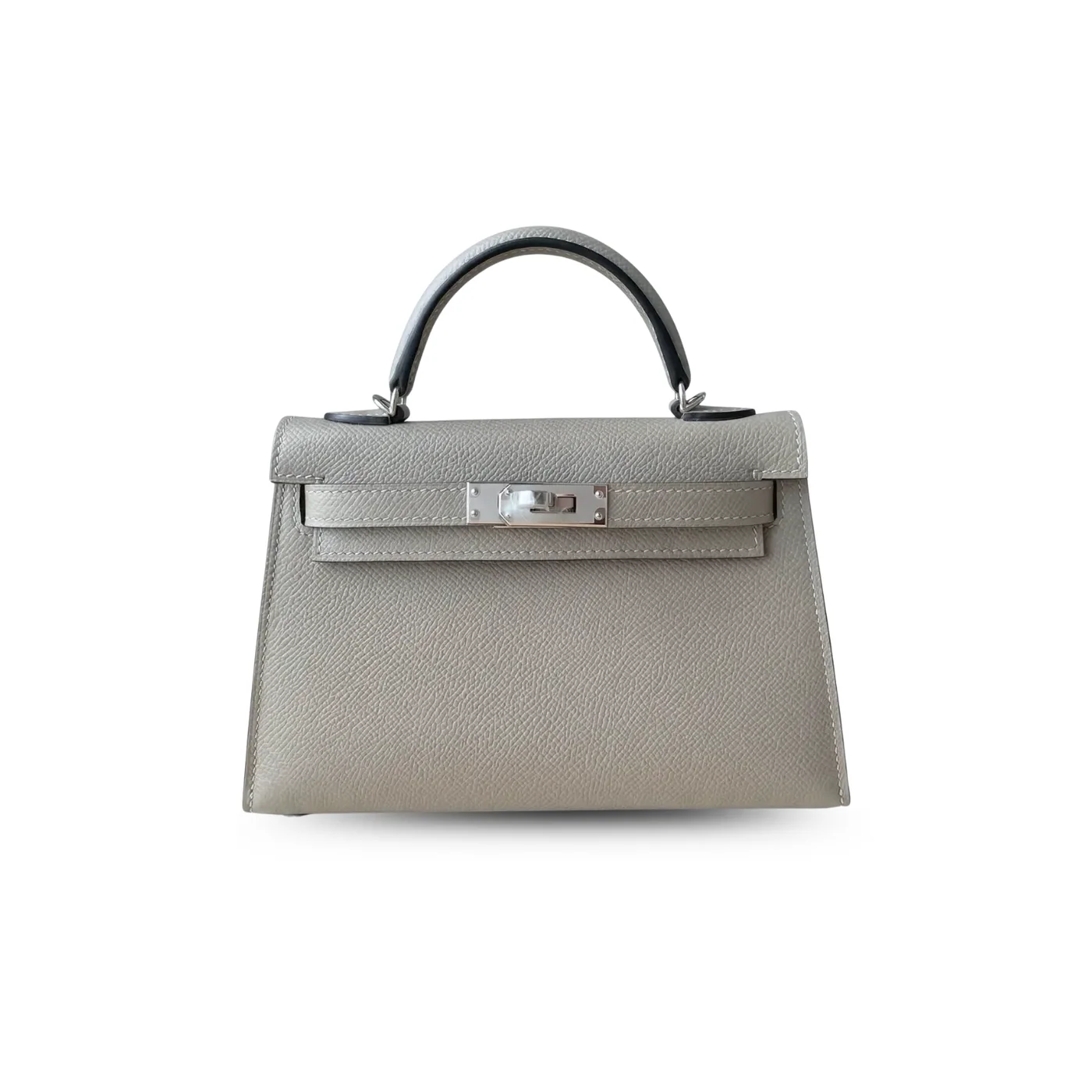 Hermes Kelly Mini Top Handle Bag / Light Grey Epsom Palladium Hardware