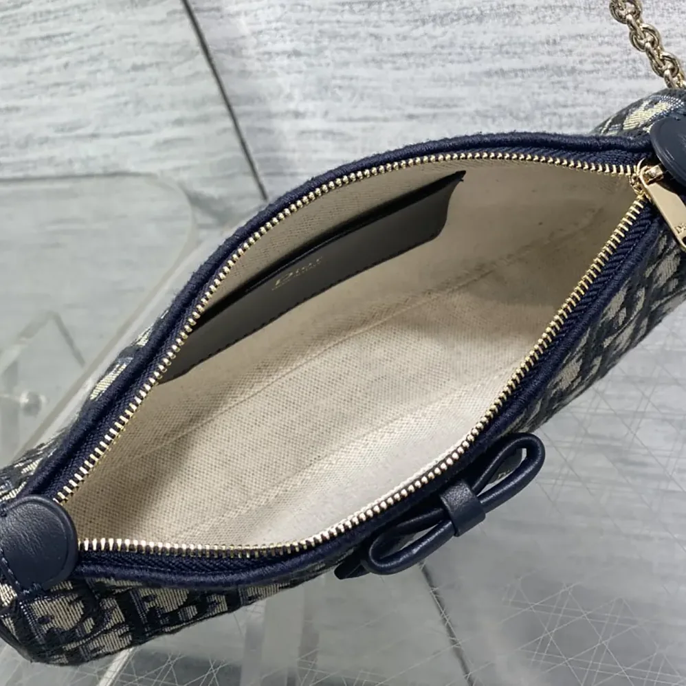 Dior Oblique Bow Pouch with Chain Blue Dior Oblique Jacquard for Women