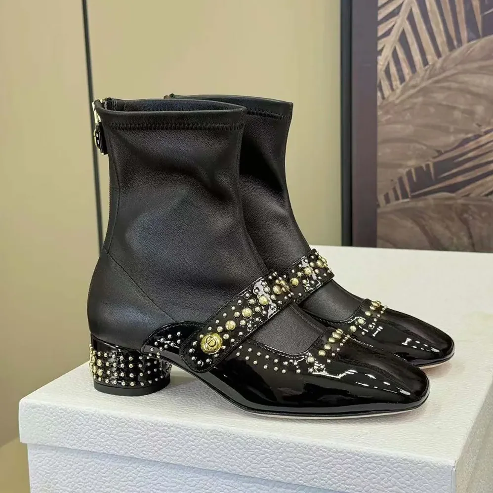 Dior Belle-D Heeled Ankle Boot Black Calfskin for Women