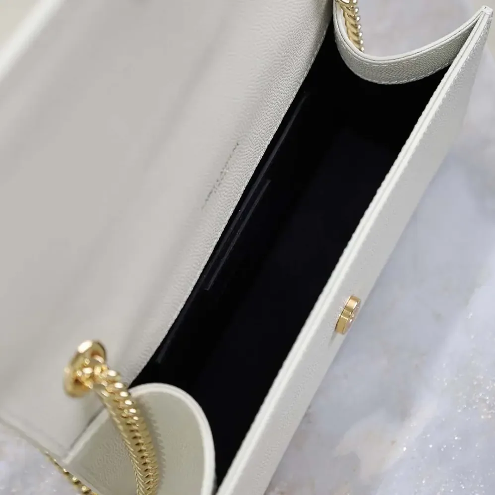 Saint Laurent YSL Kate Medium In Grain De Poudre Embossed Leather White for Women