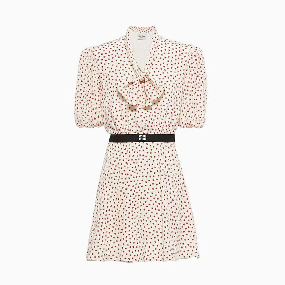 Miu Miu Crepe De Chine Mini for Women in Dress with Heart Print Miu Miu Crepe De Chine Mini for Women in Dress with Heart Print
