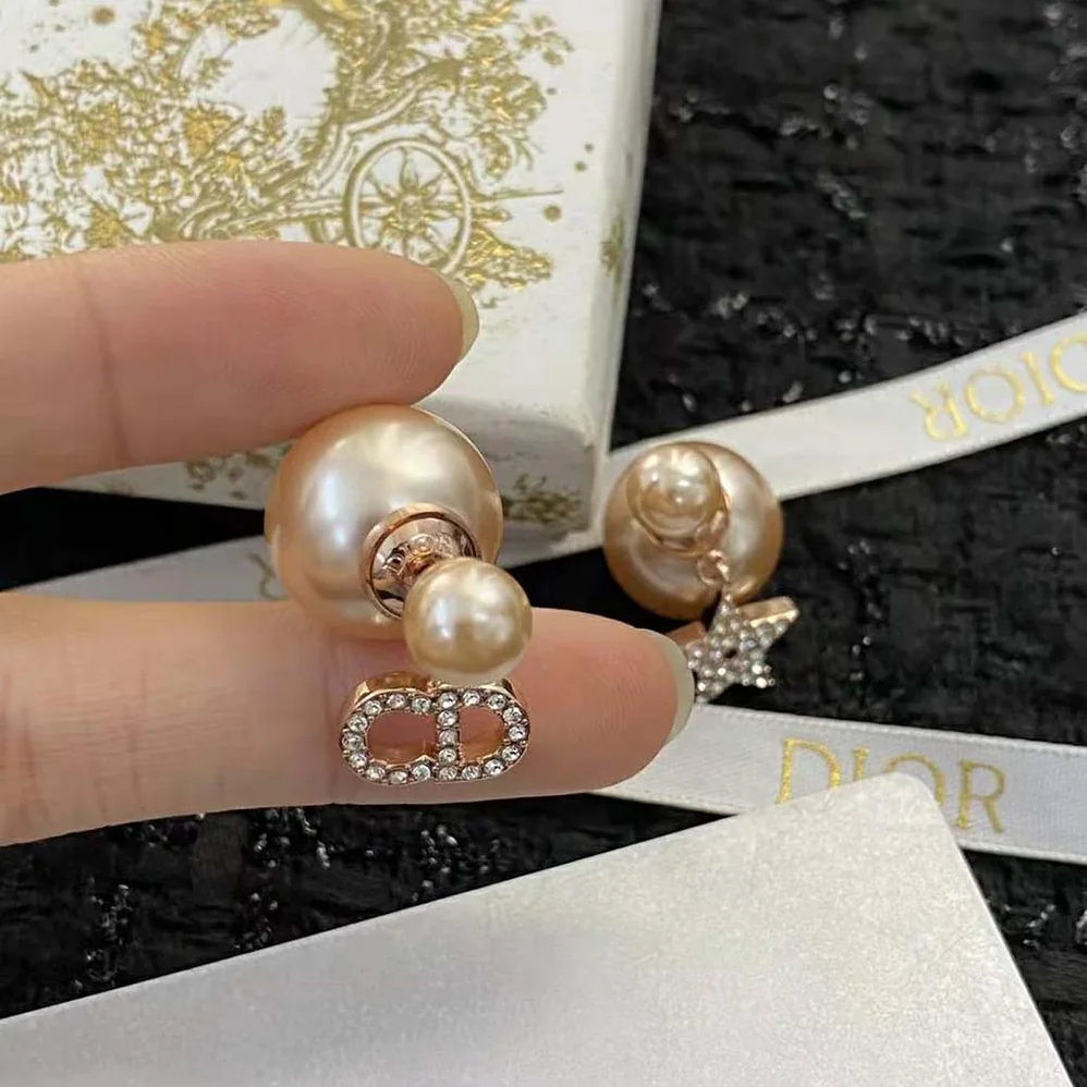 Dior Tribales Earrings Pink-Finish Metal with Pink Resin Pearls for Women Dior Tribales Earrings Pink-Finish Metal with Pink Resin Pearls for Women