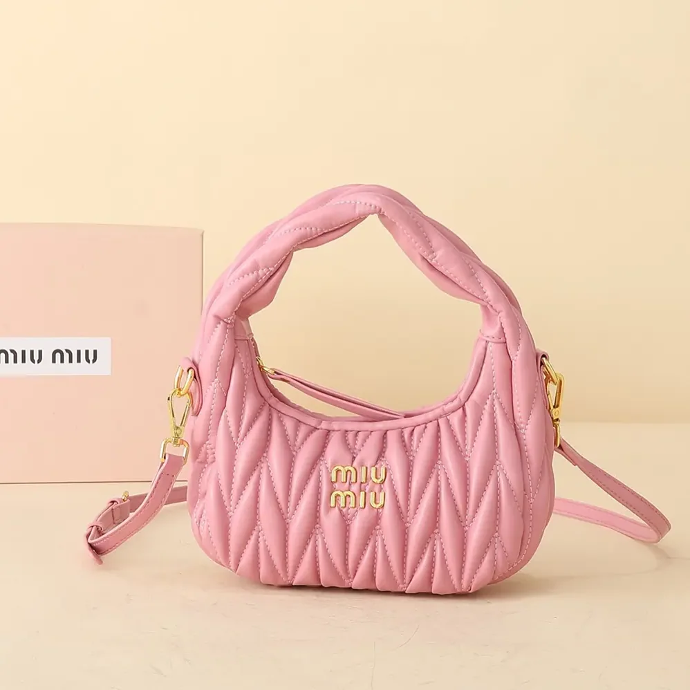 Miu Miu Wander Matelassé Nappa Leather Hobo Bag for Women in Pink