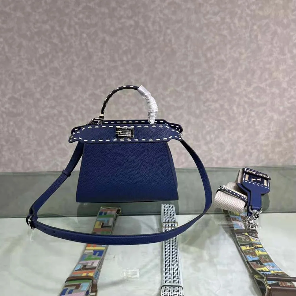 Fendi Peekaboo Iconic Mini Full Grain Leather Bag for Women in Navy