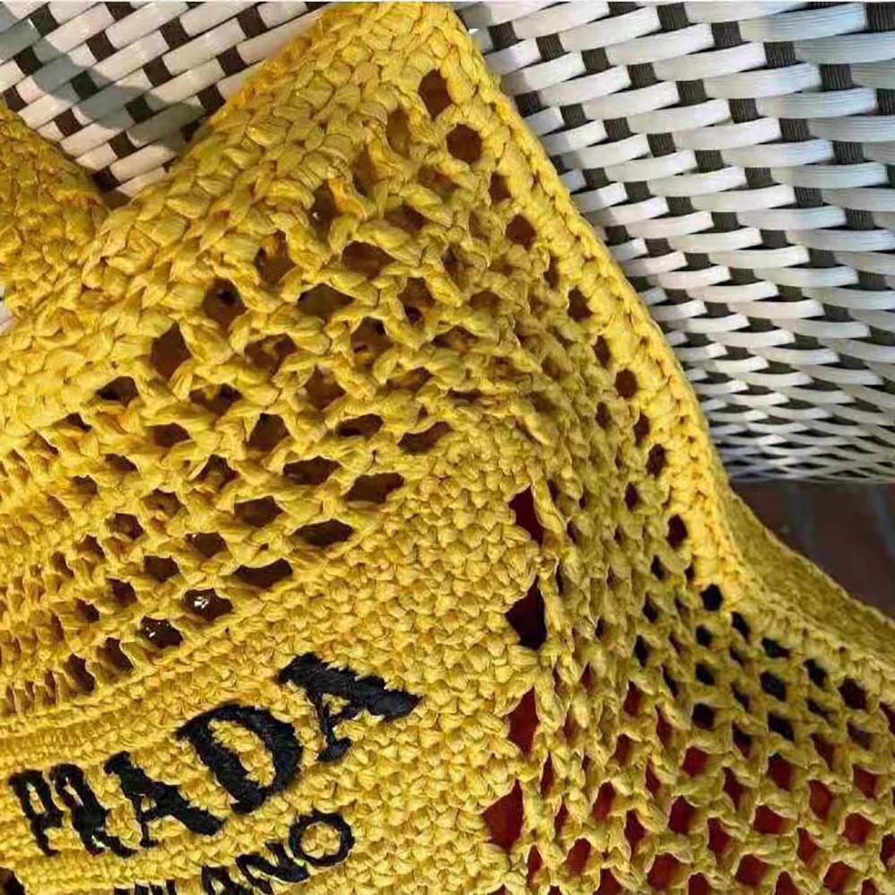 Prada Raffia Tote Bag for Women in Yellow