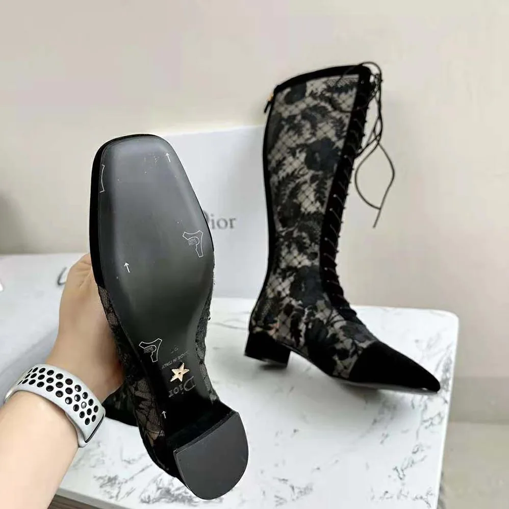 Dior Naughtily-d Ankle Boot Black Transparent Mesh and Suede Embroidered with Dior Roses Motif for Women Dior Naughtily-d Ankle Boot Black Transparent Mesh and Suede Embroidered with Dior Roses Motif for Women