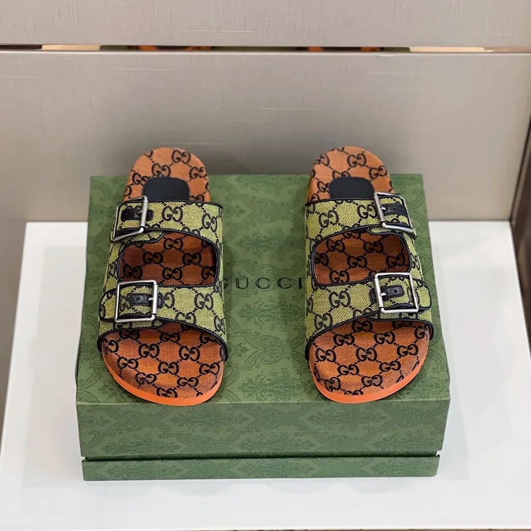 Gucci Slide Sandal With Straps Orange And Green 2HK60 Gucci Slide Sandal With Straps Orange And Green 2HK60