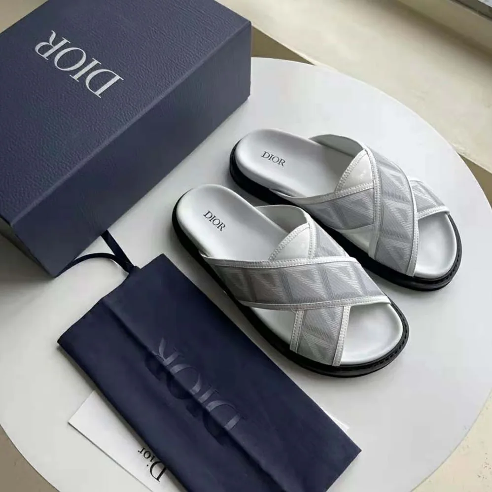 Dior Aqua Sandal Dior Gray CD Diamond Canvas for Men Dior Aqua Sandal Dior Gray CD Diamond Canvas for Men