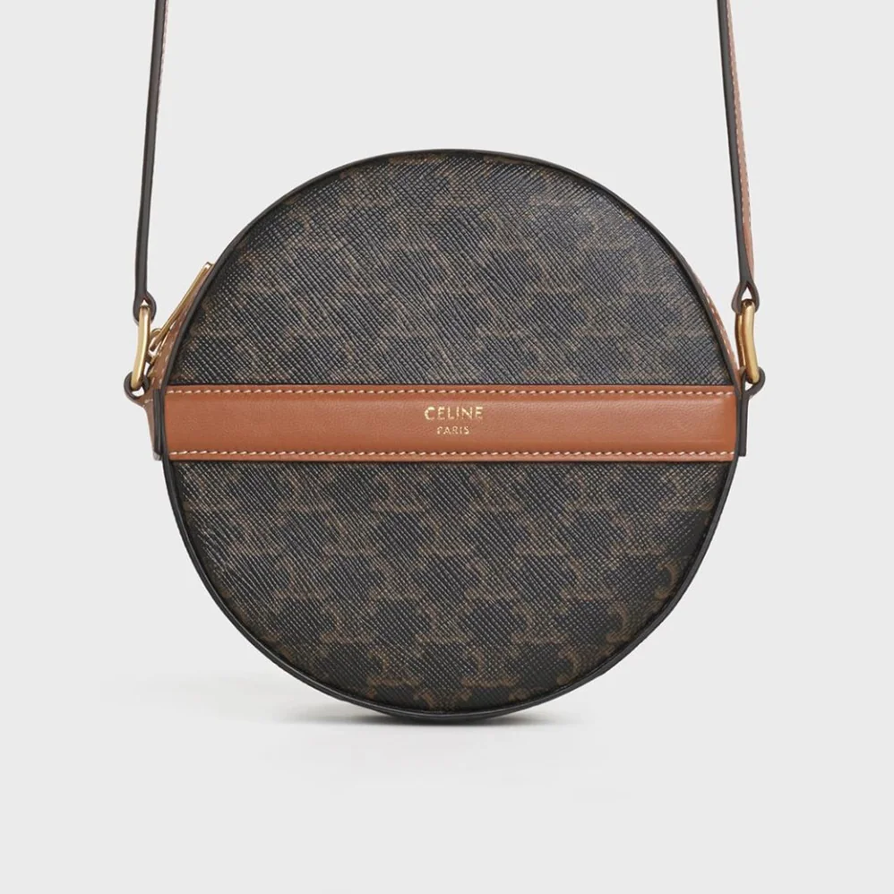 Celine Round Purse on Strap in Triomphe Canvas and Lambskin for Women