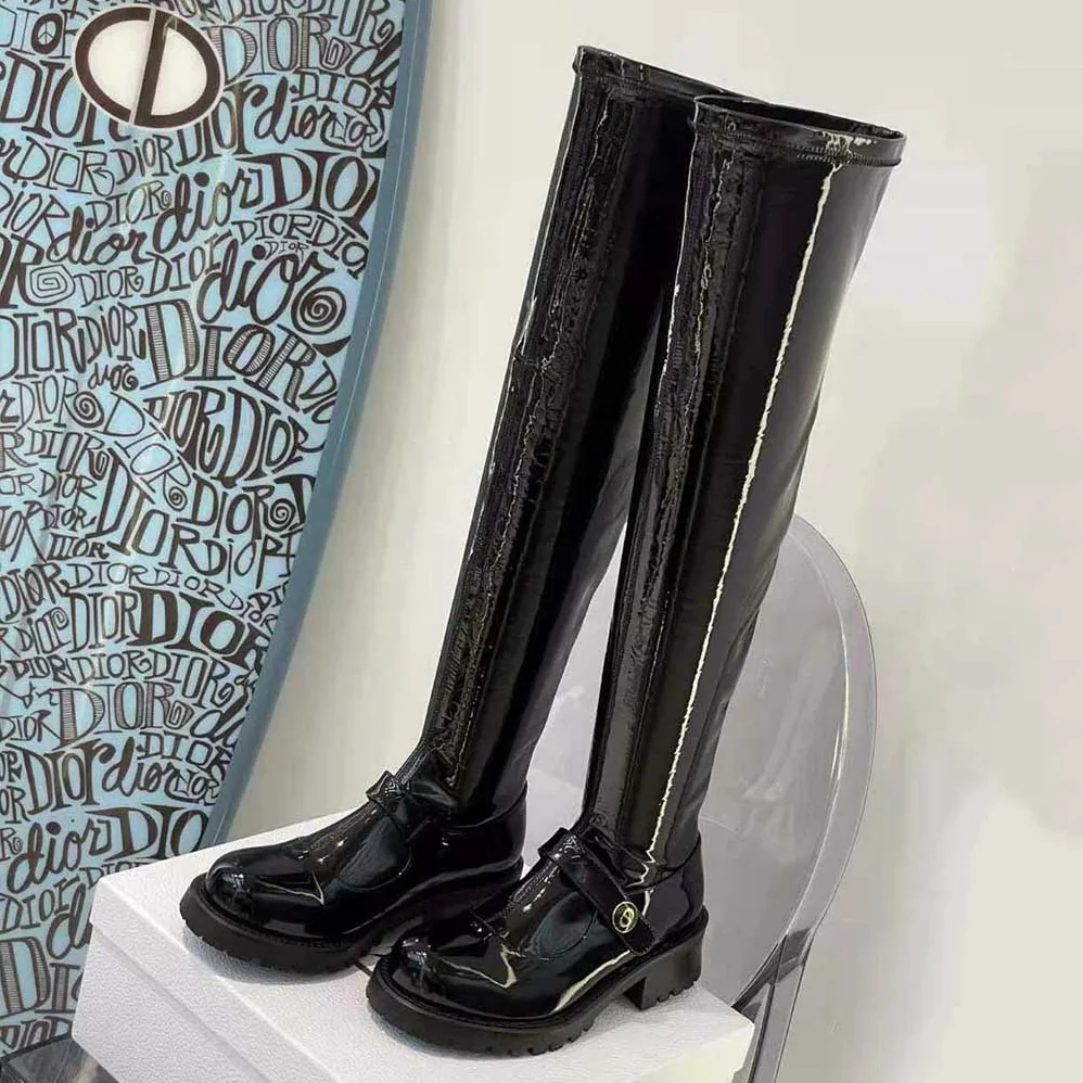 Dior D-Doll Thigh Boot Black Crinkled and Stretch Patent Calfskin for Women Dior D-Doll Thigh Boot Black Crinkled and Stretch Patent Calfskin for Women